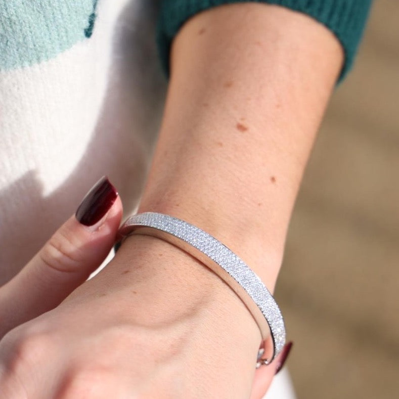 Bracelet Jonc en or blanc pavé iamant - Castafiore