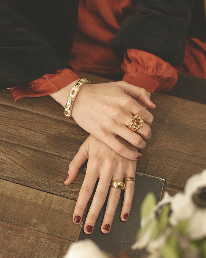 Bracelet Jonc en or jaune et blanc, nacre, citrine et diamants - Castafiore