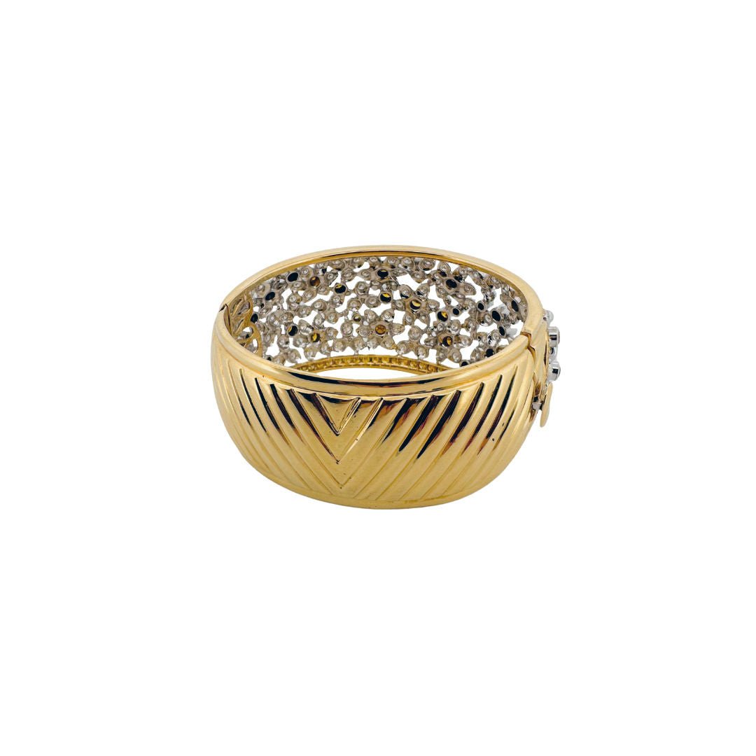 Bracelet Jonc Florale en or jaune et diamants - Castafiore
