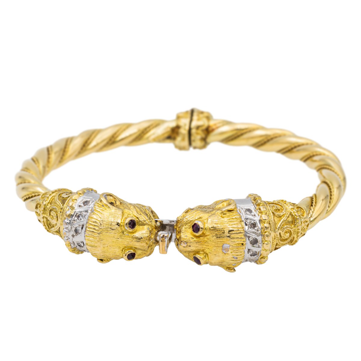 Bracelet Jonc Lions en or jaune et diamants - Castafiore