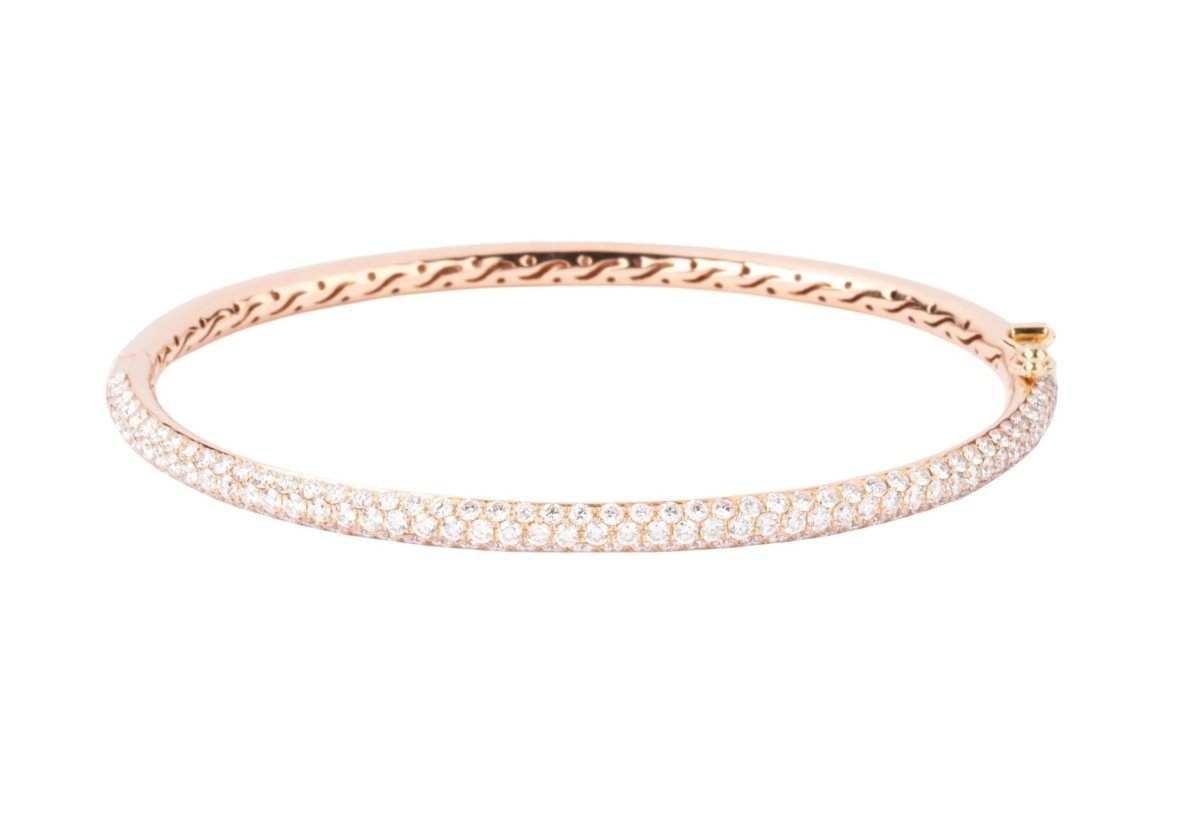 Bracelet jonc ouvrant en or rose serti de 3 lignes de diamant - Castafiore