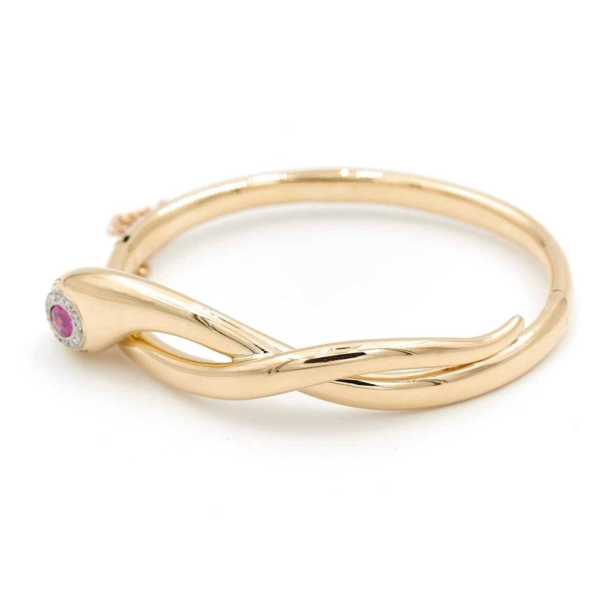 Bracelet Jonc serpent en 2 ors, rubis et diamants - Castafiore