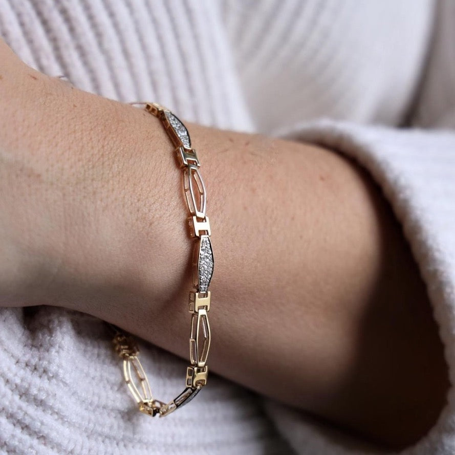 Bracelet Maille alternée or jaune et pavée diamants - Castafiore