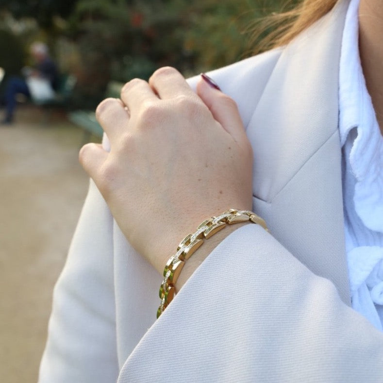 Bracelet Maille en or jaune pavé diamant - Castafiore