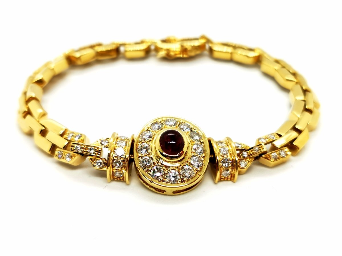 Bracelet Maille en or jaune, rubis et diamants - Castafiore