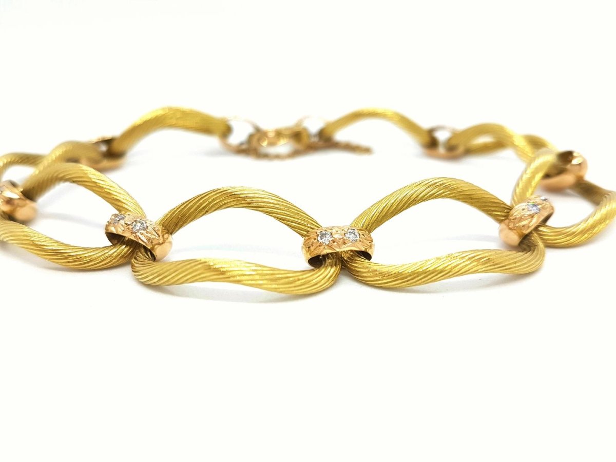 Bracelet Maille ondulé en 2 ors et diamants - Castafiore