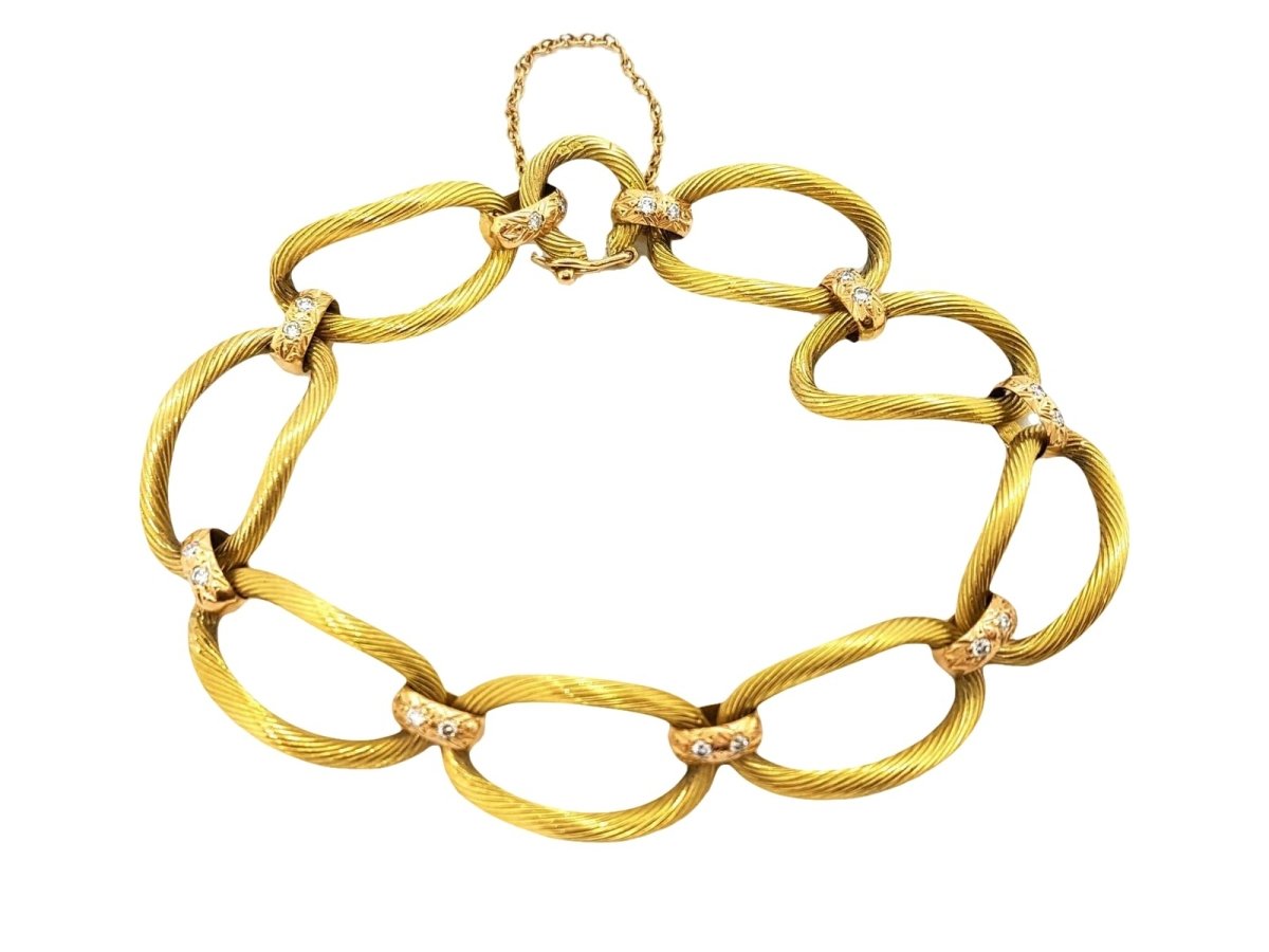 Bracelet Maille ondulé en 2 ors et diamants - Castafiore