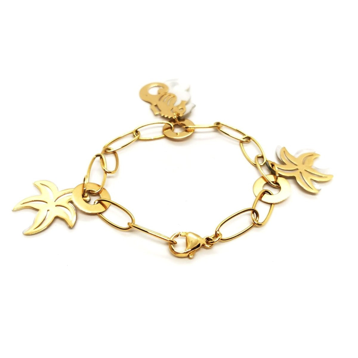 Bracelet Maille ovale Breloques océan en or jaune et nacre - Castafiore