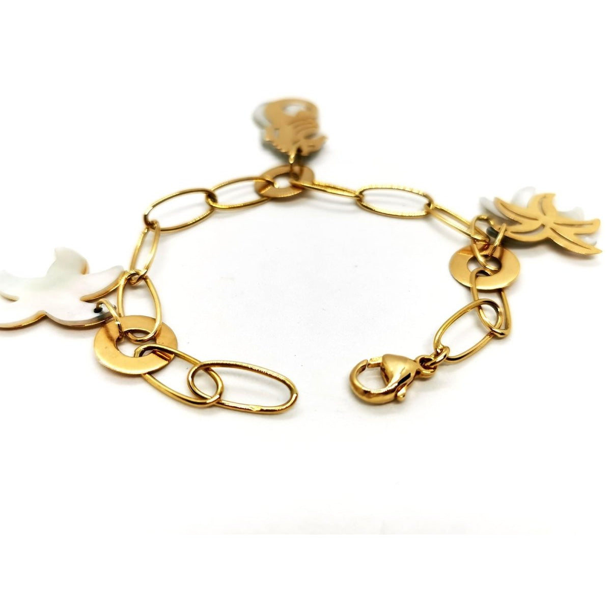 Bracelet Maille ovale Breloques océan en or jaune et nacre - Castafiore