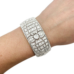 Bracelet Manchette Art Déco en platine et diamants - Castafiore