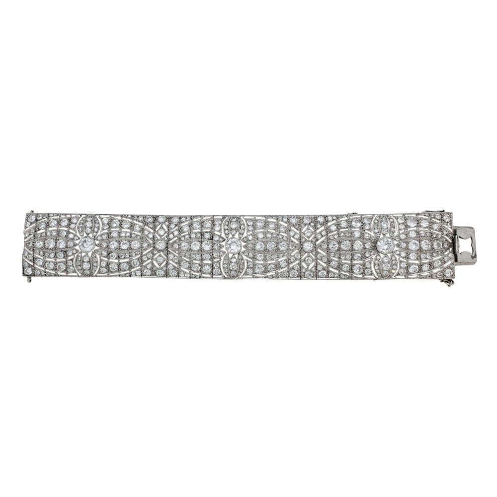 Bracelet Manchette Art Déco en platine et diamants - Castafiore