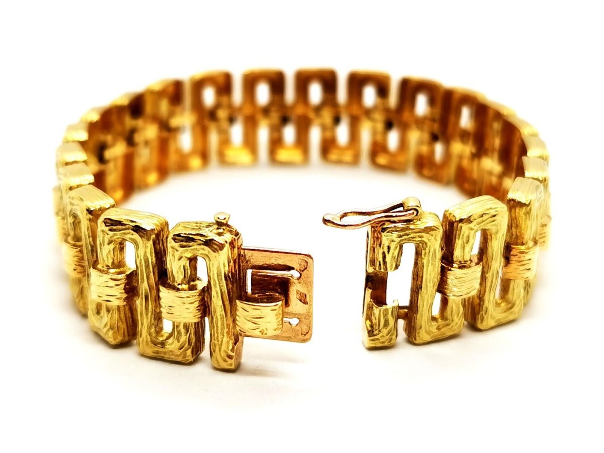 Bracelet Manchette frise grecque en or jaune - Castafiore