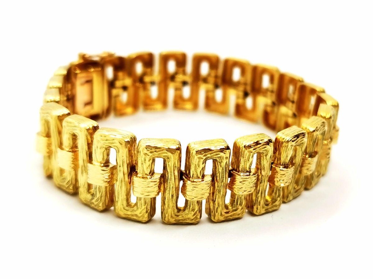 Bracelet Manchette frise grecque en or jaune - Castafiore