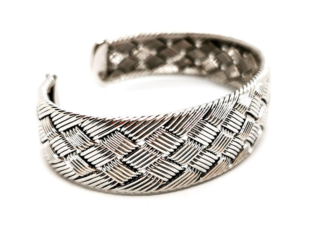 Bracelet Manchette HERMÈS tressé en or blanc - Castafiore