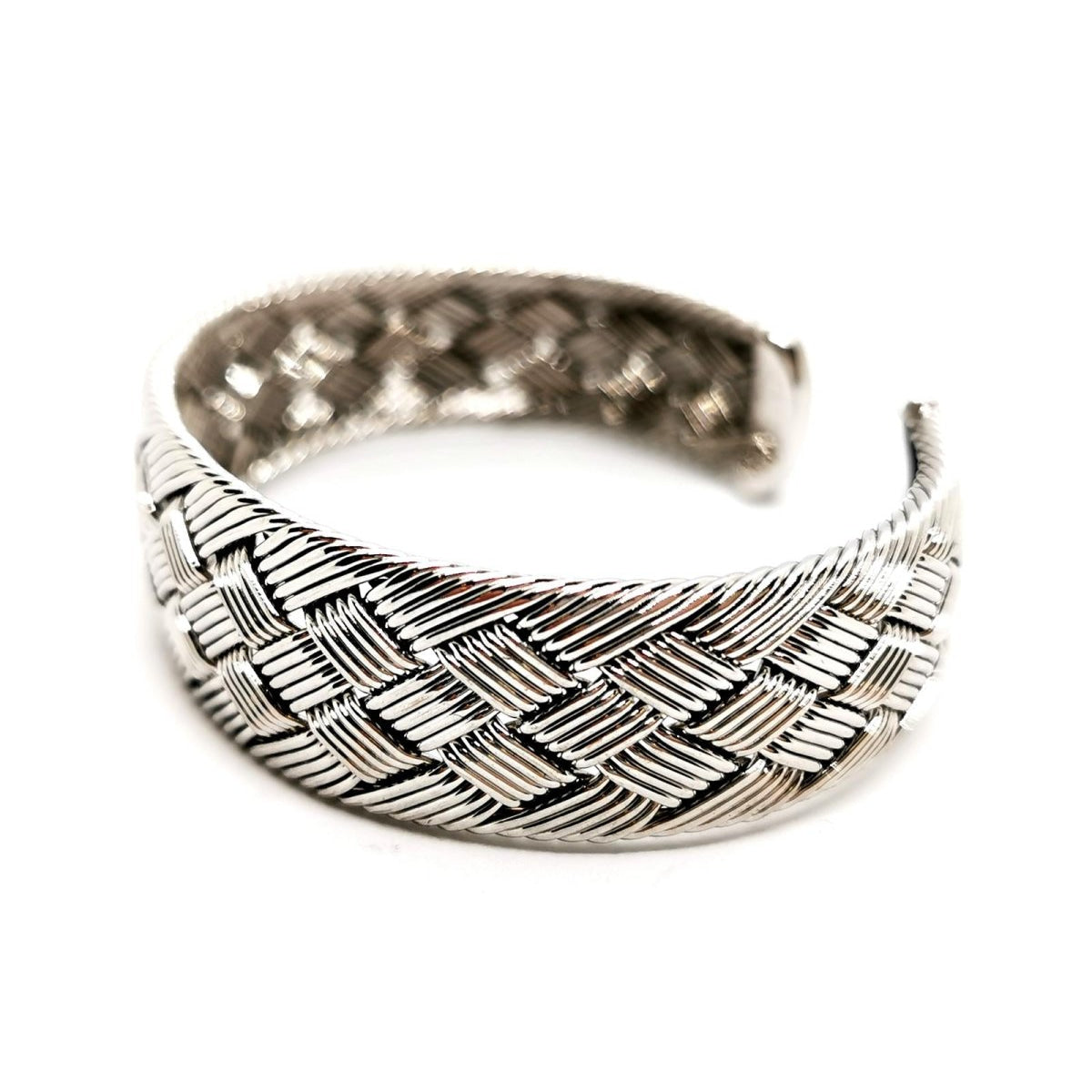 Bracelet Manchette HERMÈS tressé en or blanc - Castafiore