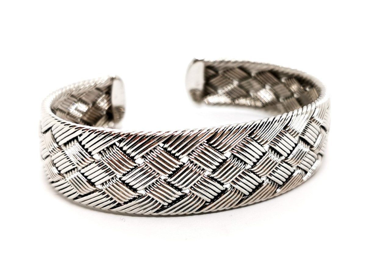 Bracelet Manchette HERMÈS tressé en or blanc - Castafiore