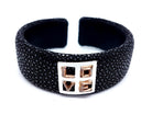 Bracelet Manchette Love en 2 ors et galuchat noir - Castafiore