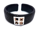 Bracelet Manchette Love en 2 ors et galuchat noir - Castafiore