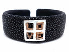 Bracelet Manchette Love en 2 ors et galuchat noir - Castafiore