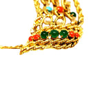 Bracelet Manchette maille en or jaune, cornaline, chrysoprases, turquoise et perles - Castafiore
