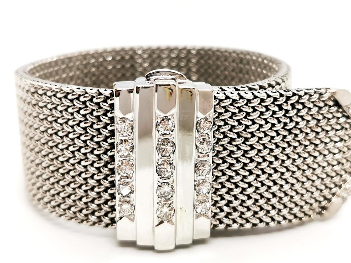 Bracelet Manchette maille polonaise en or blanc et diamants - Castafiore