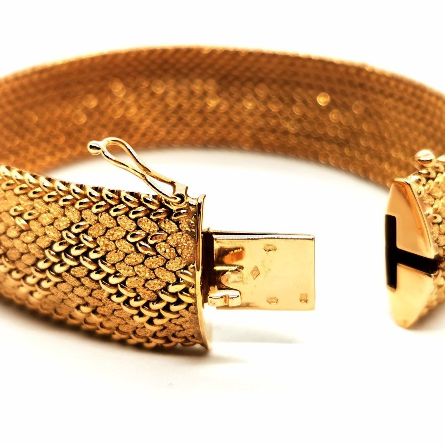 Bracelet Manchette maille polonaise en or jaune - Castafiore