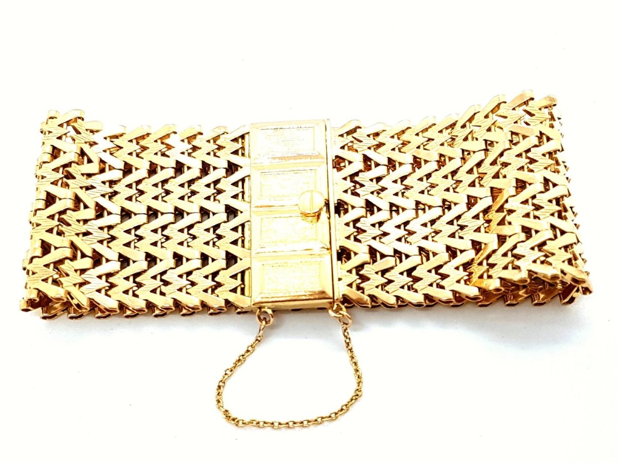 Bracelet Manchette maille tissée en or jaune - Castafiore