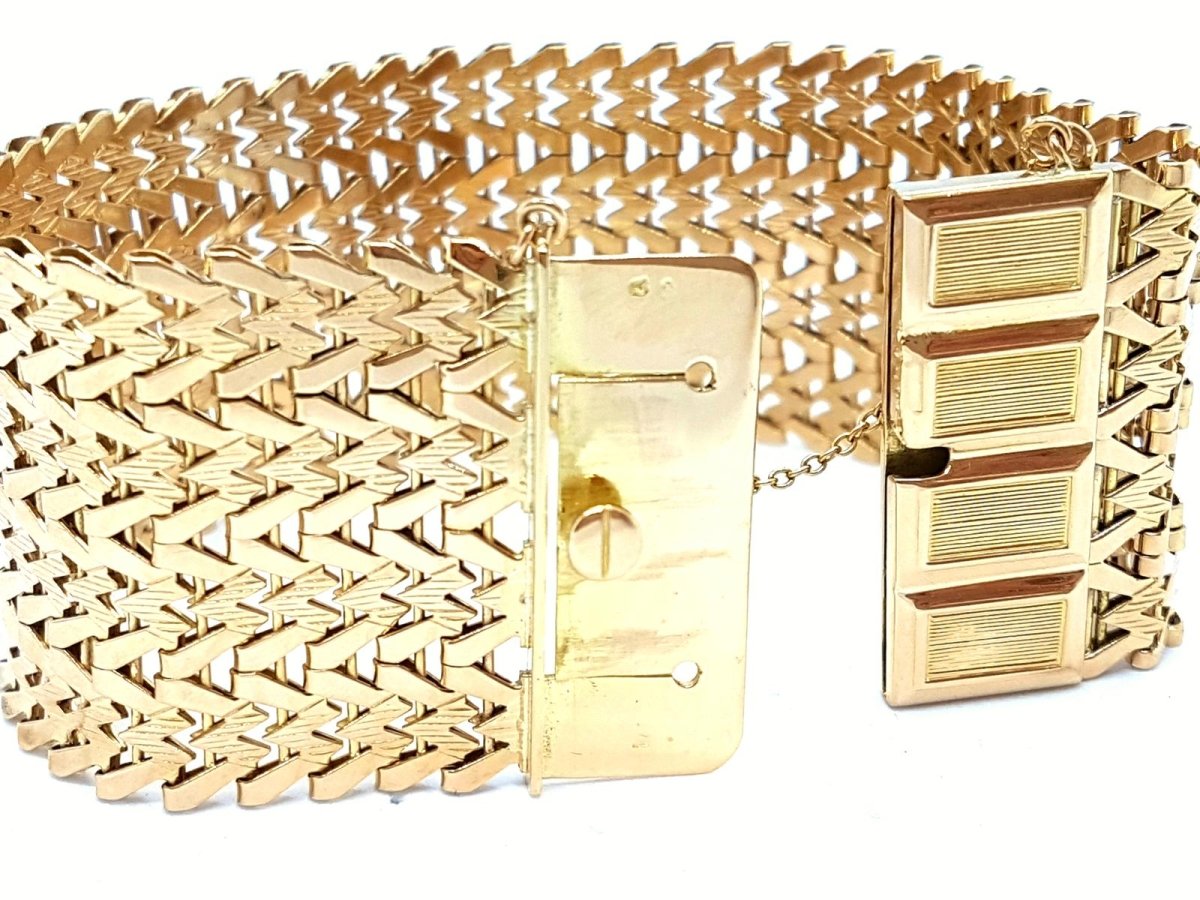 Bracelet Manchette maille tissée en or jaune - Castafiore