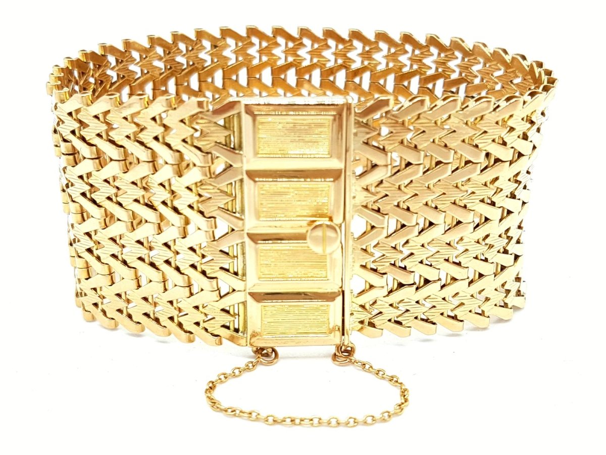 Bracelet Manchette maille tissée en or jaune - Castafiore