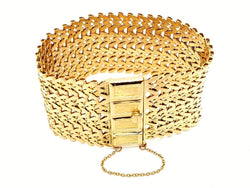 Bracelet Manchette maille tissée en or jaune - Castafiore