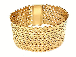 Bracelet Manchette maille tissée en or jaune - Castafiore