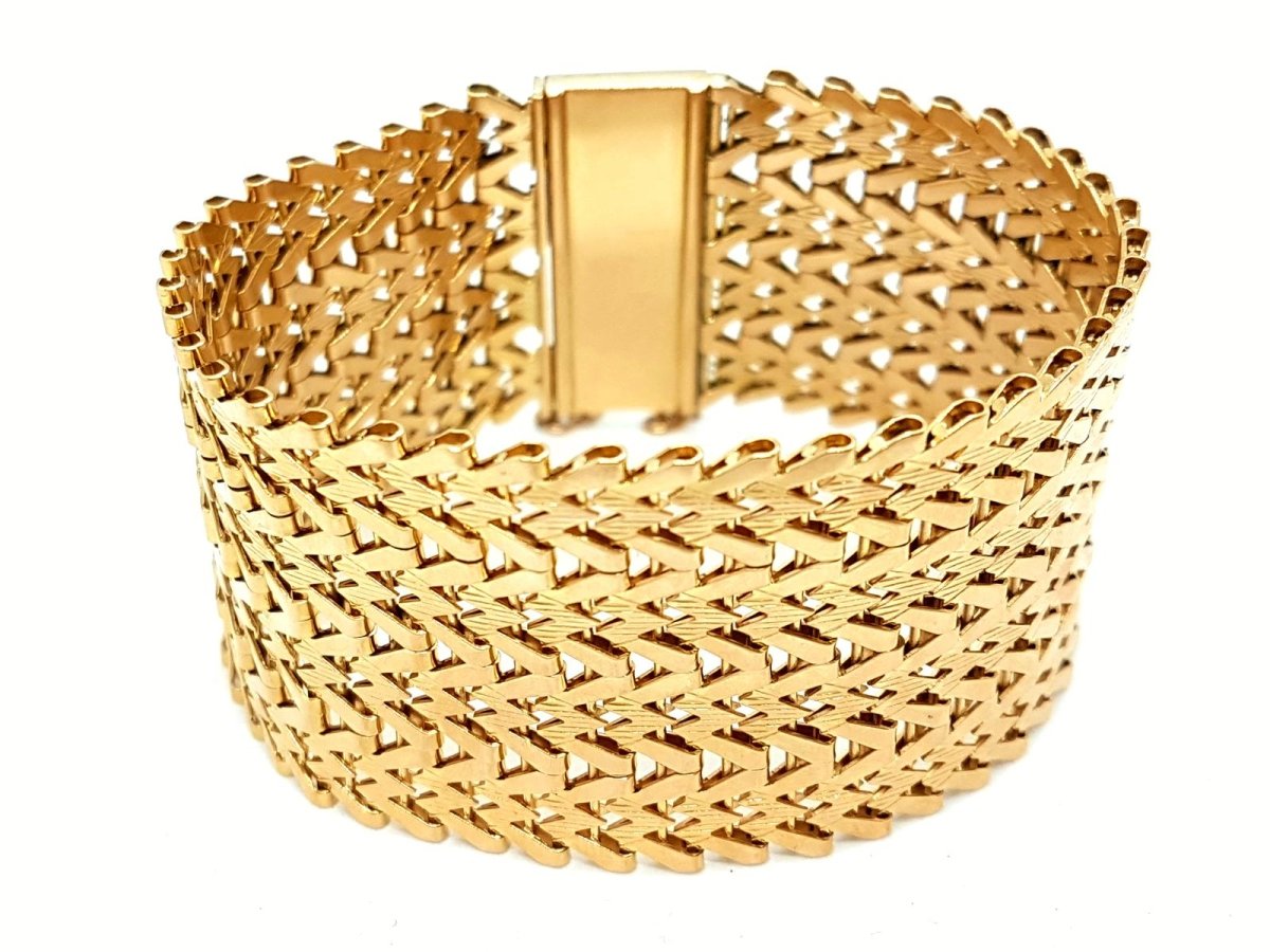 Bracelet Manchette maille tissée en or jaune - Castafiore