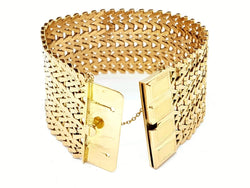 Bracelet Manchette maille tissée en or jaune - Castafiore