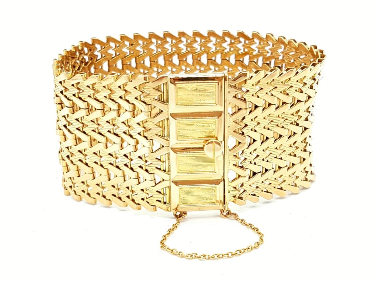 Bracelet Manchette maille tissée en or jaune - Castafiore