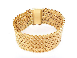 Bracelet Manchette maille tissée en or jaune - Castafiore