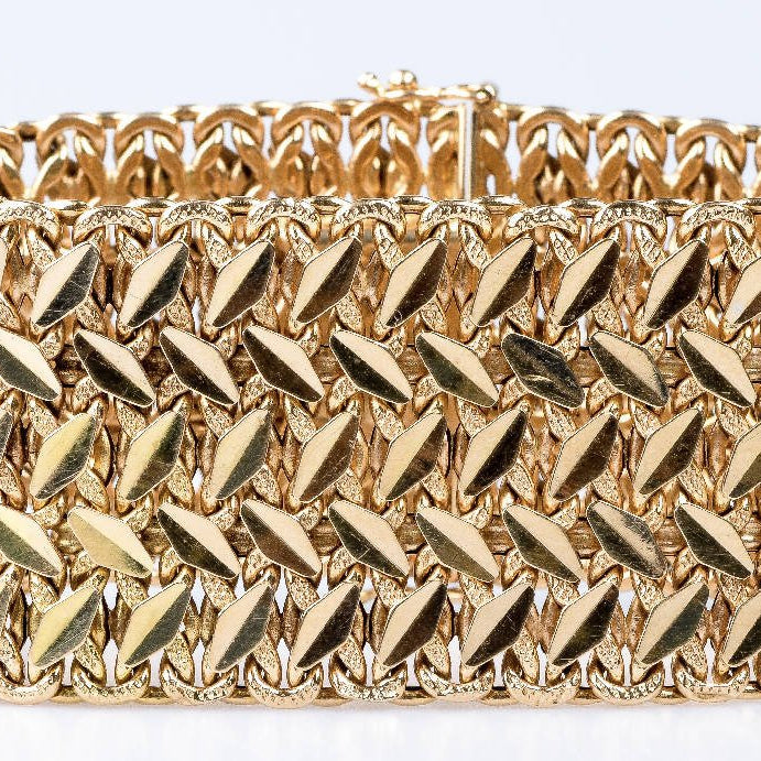 Bracelet manchette rétro en or jaune 18 carats - Castafiore