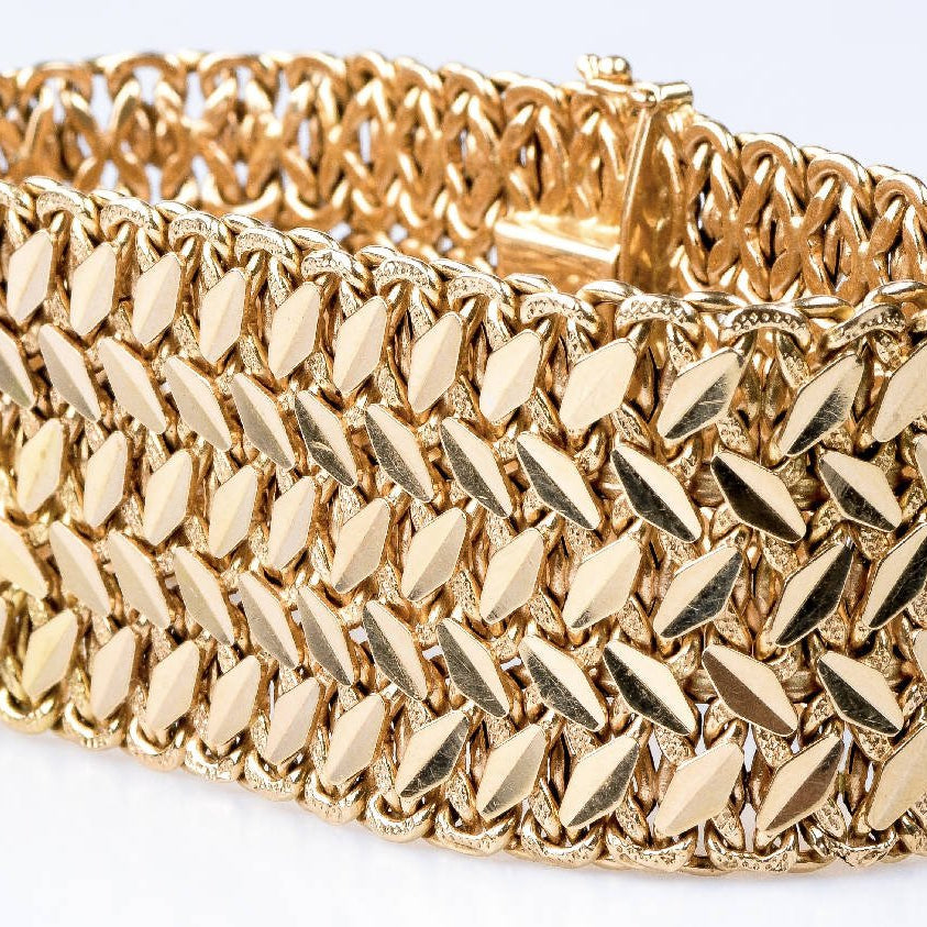 Bracelet manchette rétro en or jaune 18 carats - Castafiore