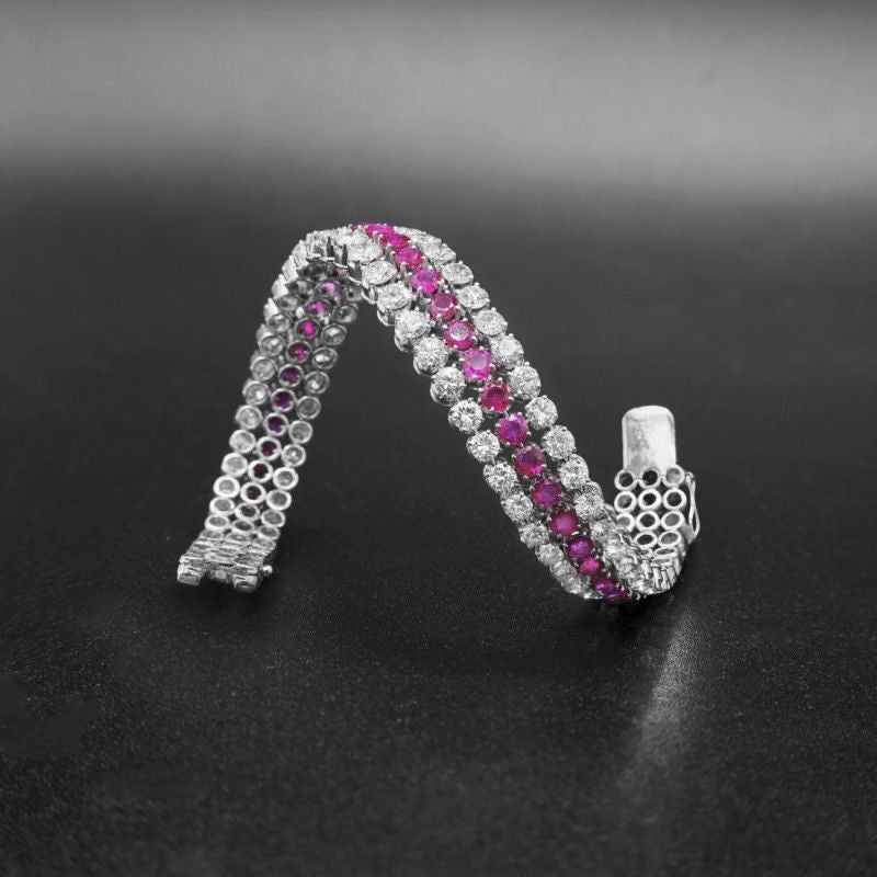 Bracelet or blanc diamants rubis - Castafiore