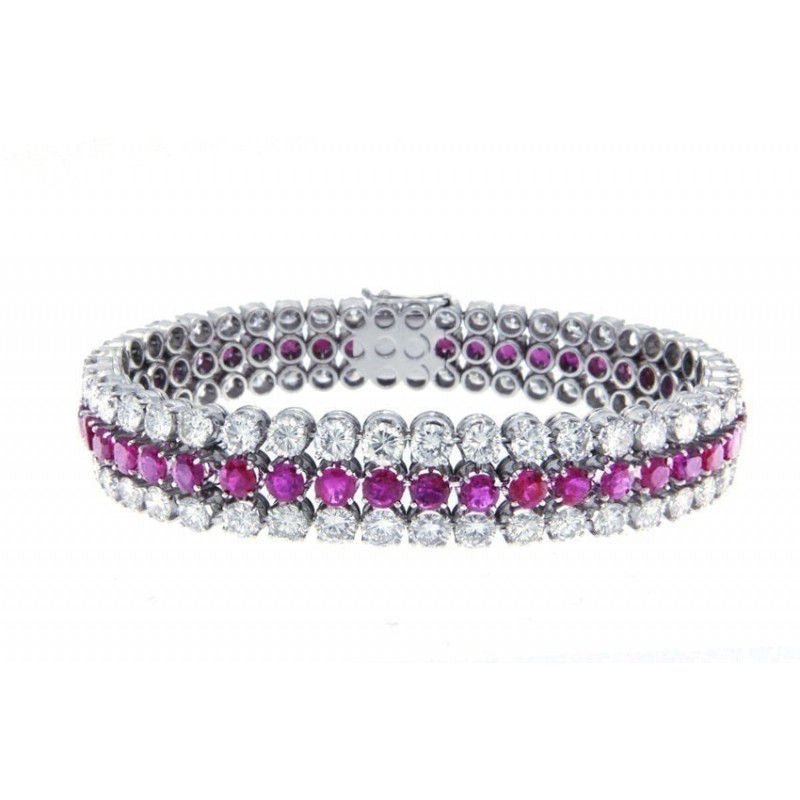 Bracelet or blanc diamants rubis - Castafiore