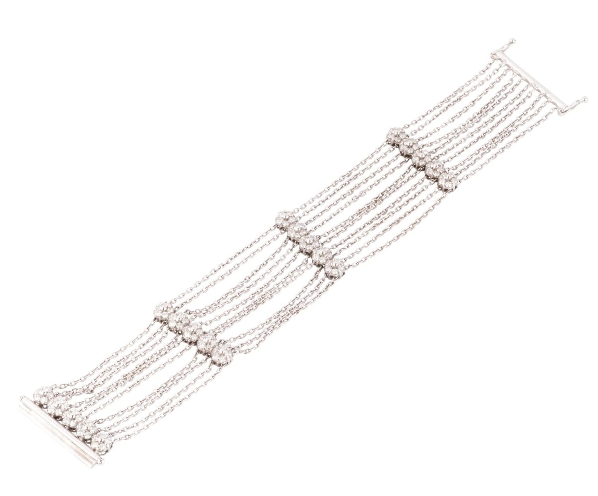 Bracelet or gris et diamant sur chaine força limée alternée de 4 motifs avec des fleurs - Castafiore