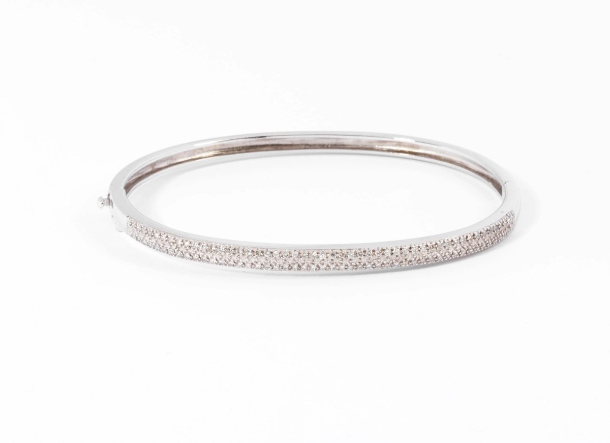Bracelet or gris rigide ouvrant en diamant - Castafiore