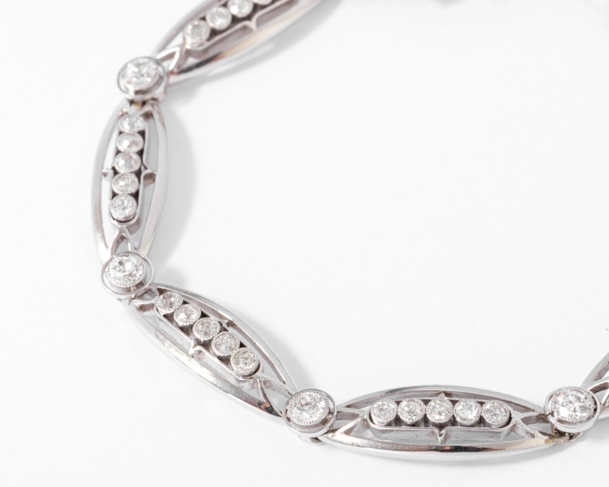 Bracelet or platine et et diamant formant des maillons ovales - Castafiore