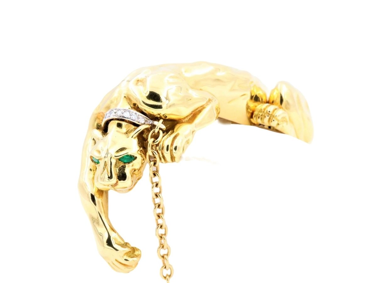 Bracelet Panthère en or jaune, or blanc, émeraudes et diamants - Castafiore