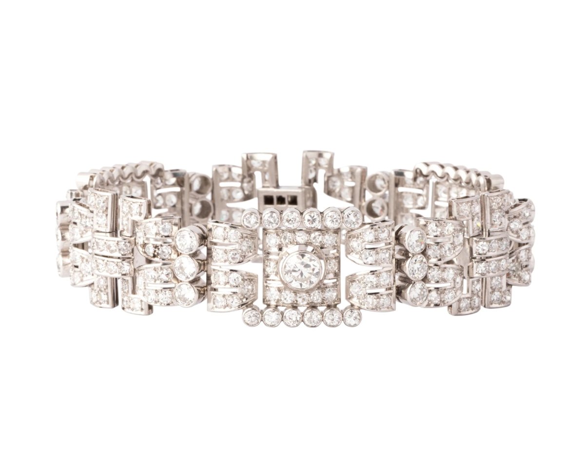 Bracelet platine et diamant art décot à motifs rectangulaires - Castafiore