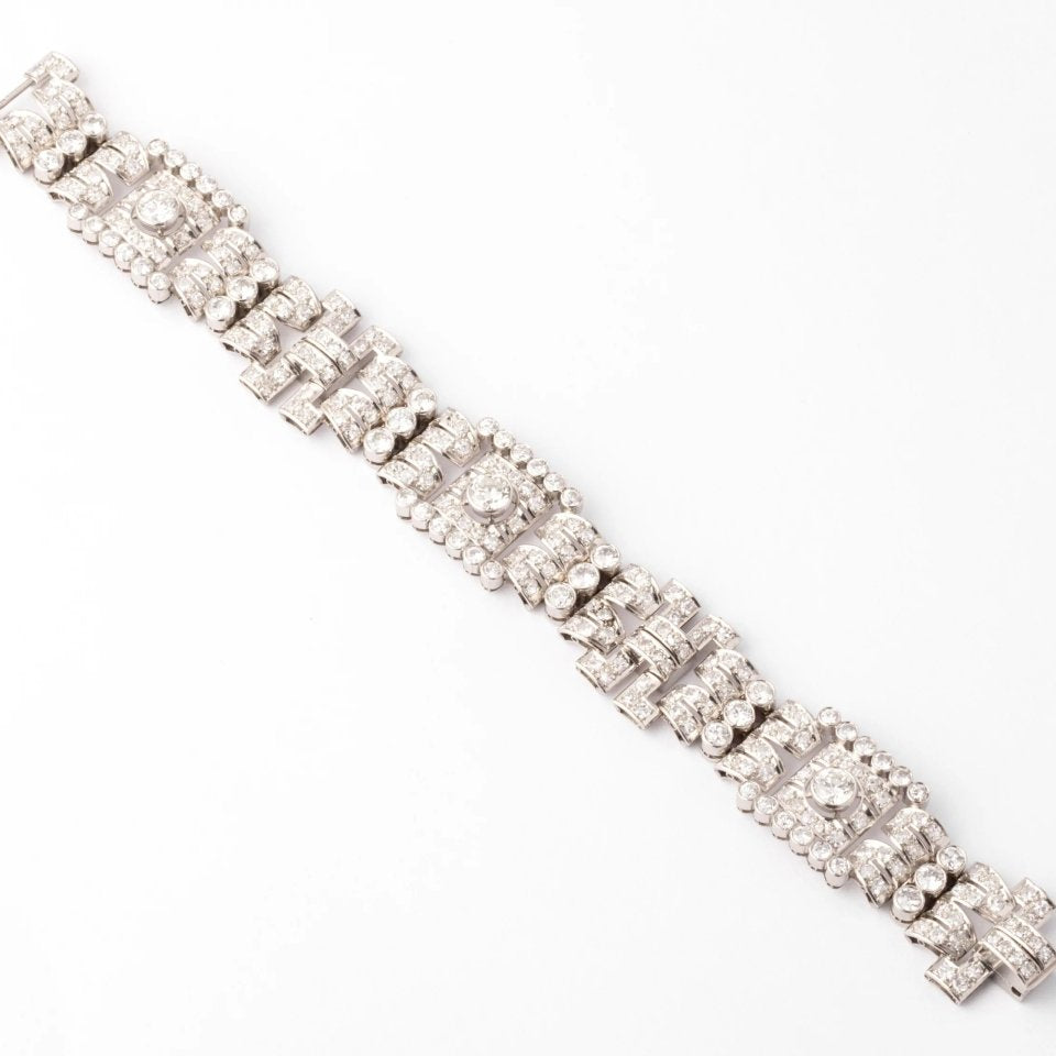 Bracelet platine et diamant art décot à motifs rectangulaires - Castafiore