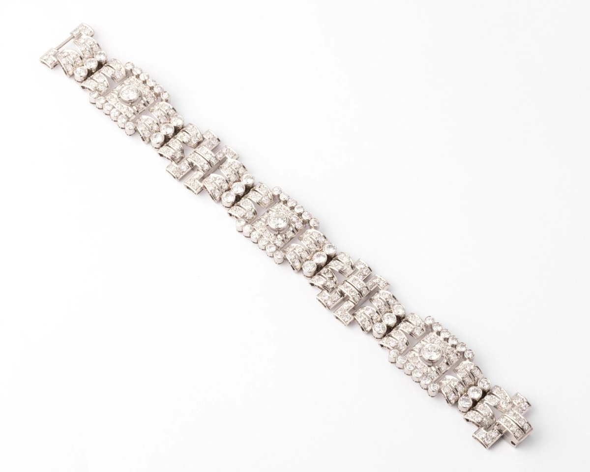 Bracelet platine et diamant art décot à motifs rectangulaires - Castafiore