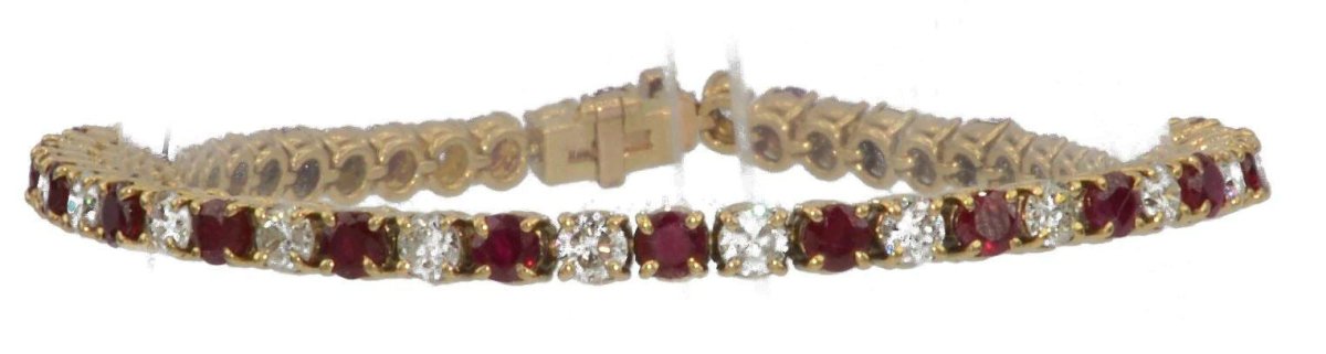 Bracelet rivière en or jaune diamants et rubis - Castafiore