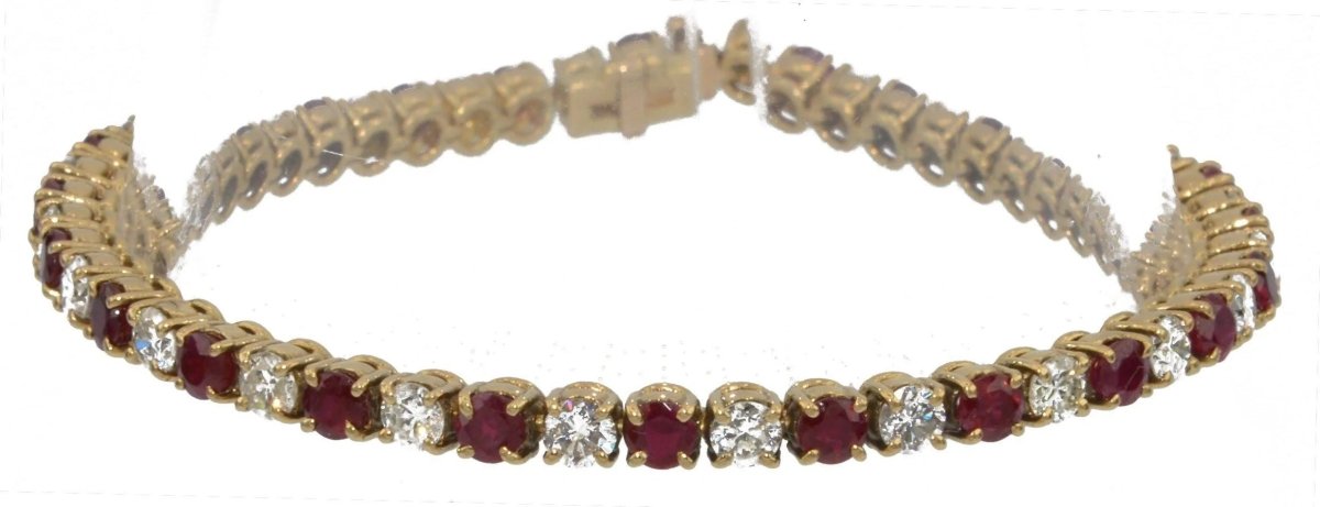 Bracelet rivière en or jaune diamants et rubis - Castafiore