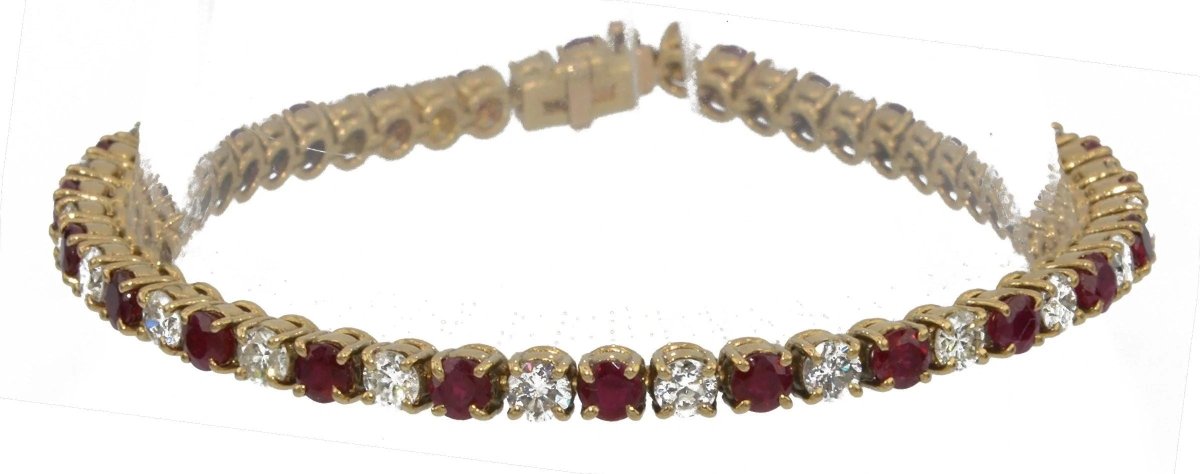 Bracelet rivière en or jaune diamants et rubis - Castafiore