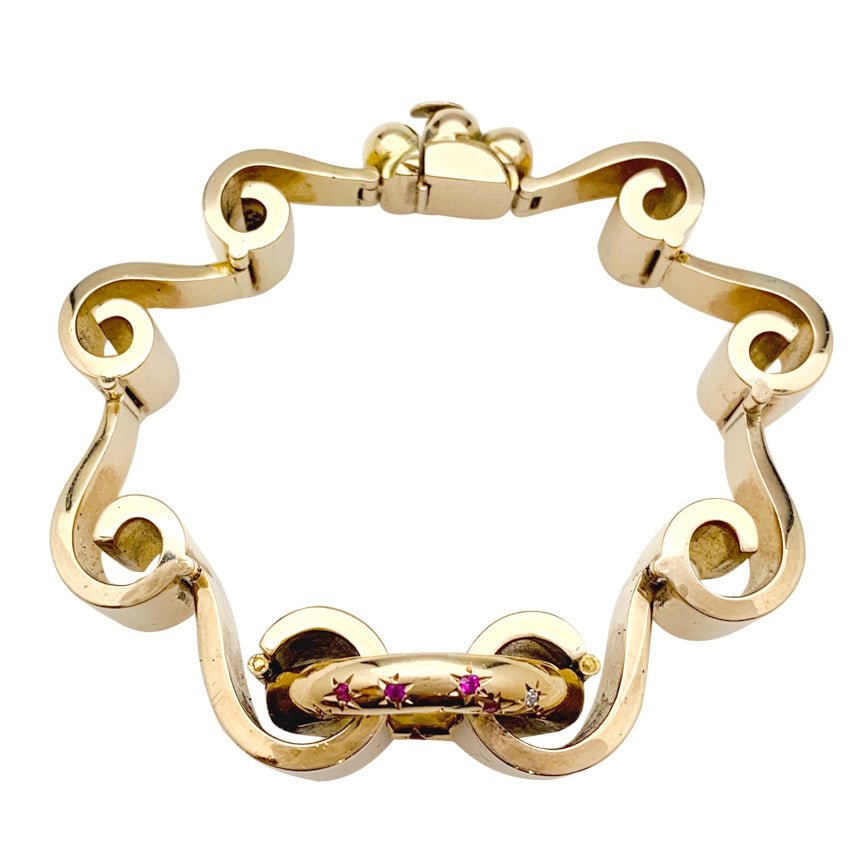 Bracelet Tank en or rose, diamants et pierres rouges - Castafiore